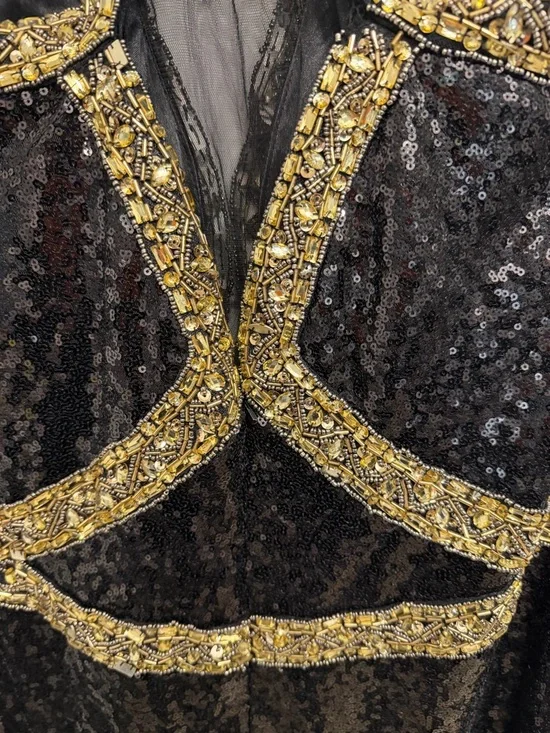 NEW Lucci Lu Women’s Black Gold Beaded Sequin Halter Gown Size 16 36295 - Picture 10 of 14